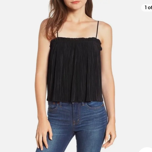NWT!! MADEWELL WOMEN'S BLACK SLEEVELES NICOLE PLEATED RUFFLE TOP TANK Sz XXS - Picture 1 of 8